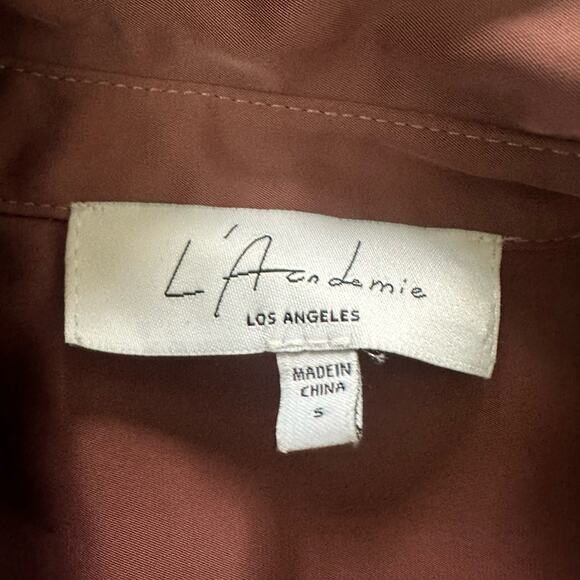 LACADEMIE Womens Shirt Dress Mauve Satin Maxi Belted Quiet Luxury Minimalist S - Picture 7 of 15
